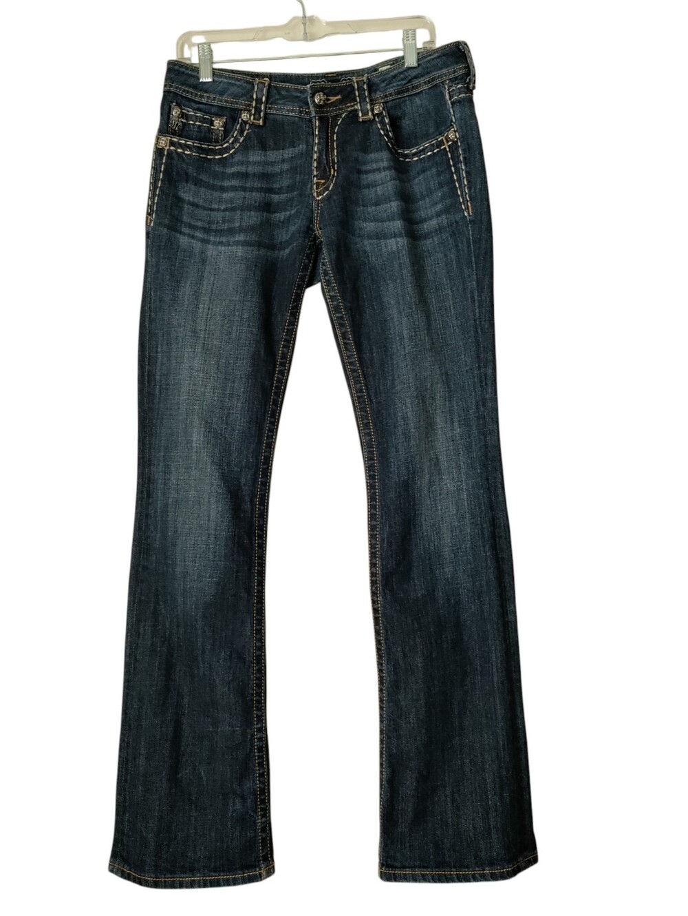 Miss Me Jeans Boot Cut Blue Denim Embellished Rhinestones Pockets Size 31